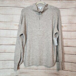 NWT Nine West Quarter Zip Pullover Knit Sweater Taupe Brown Women's Size XL Soft